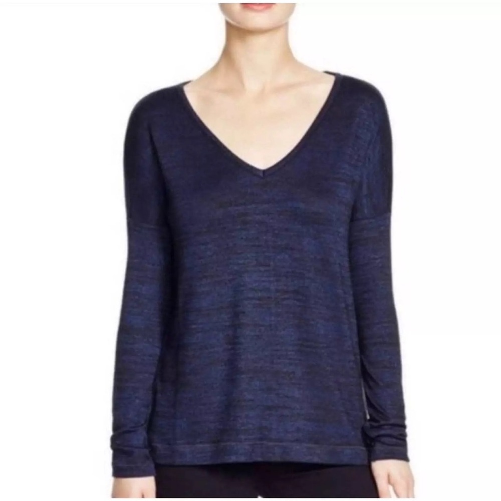 RAG & BONE | Theo V Neck Long Sleeve Sweater Top Marled Navy Blue Black Sz. XS